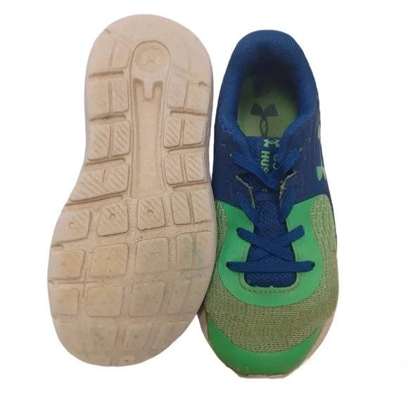 Under Armour  No Tie Sneakers Runners Neon Green Blue Size 11K - Picture 4 of 8